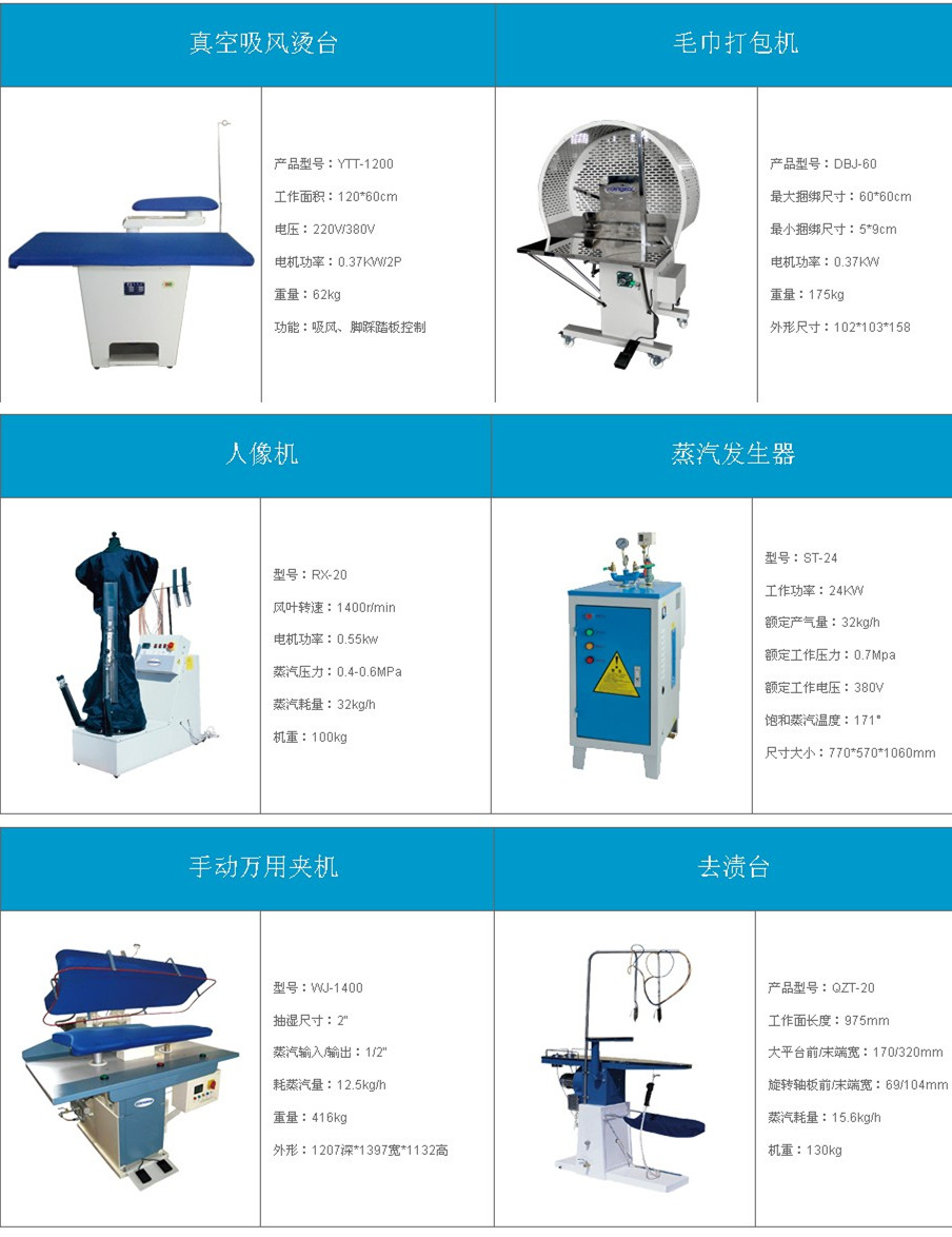 萬用夾機 人像整形機 真空抽濕機 冷熱去漬臺 吸風(fēng)燙臺